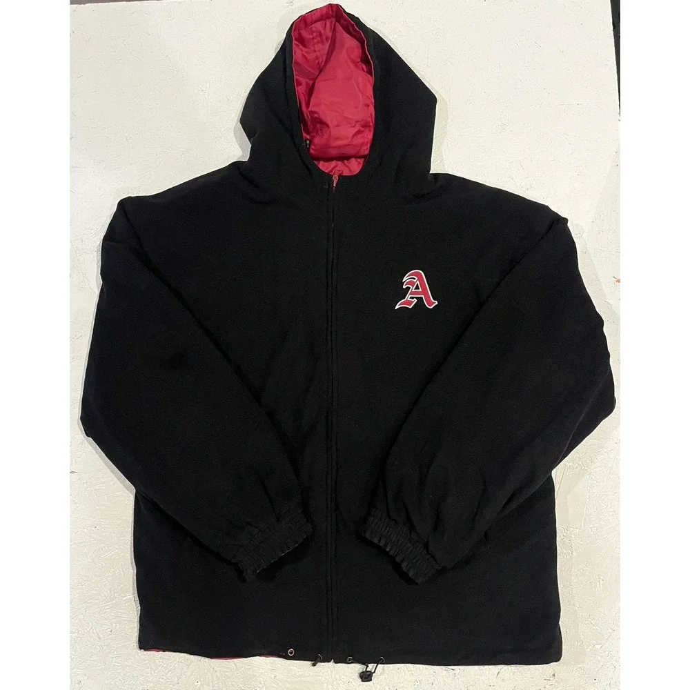 Vintage Arkansas Razorbacks Reversible Jacket Embroidered Mens‎ 2XL Fleece Red